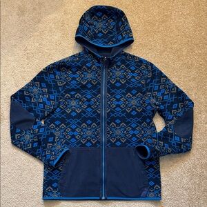 RHONE Aztec Reversible Montage Fleece Full Zip Hoodie Blue Patterned Jacket